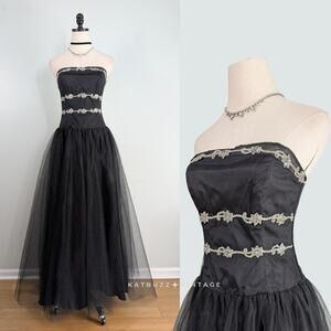 Vintage Livas Prom Dress Maxi Gown 6 Black 90S Y2K Coquette Princess Strapless